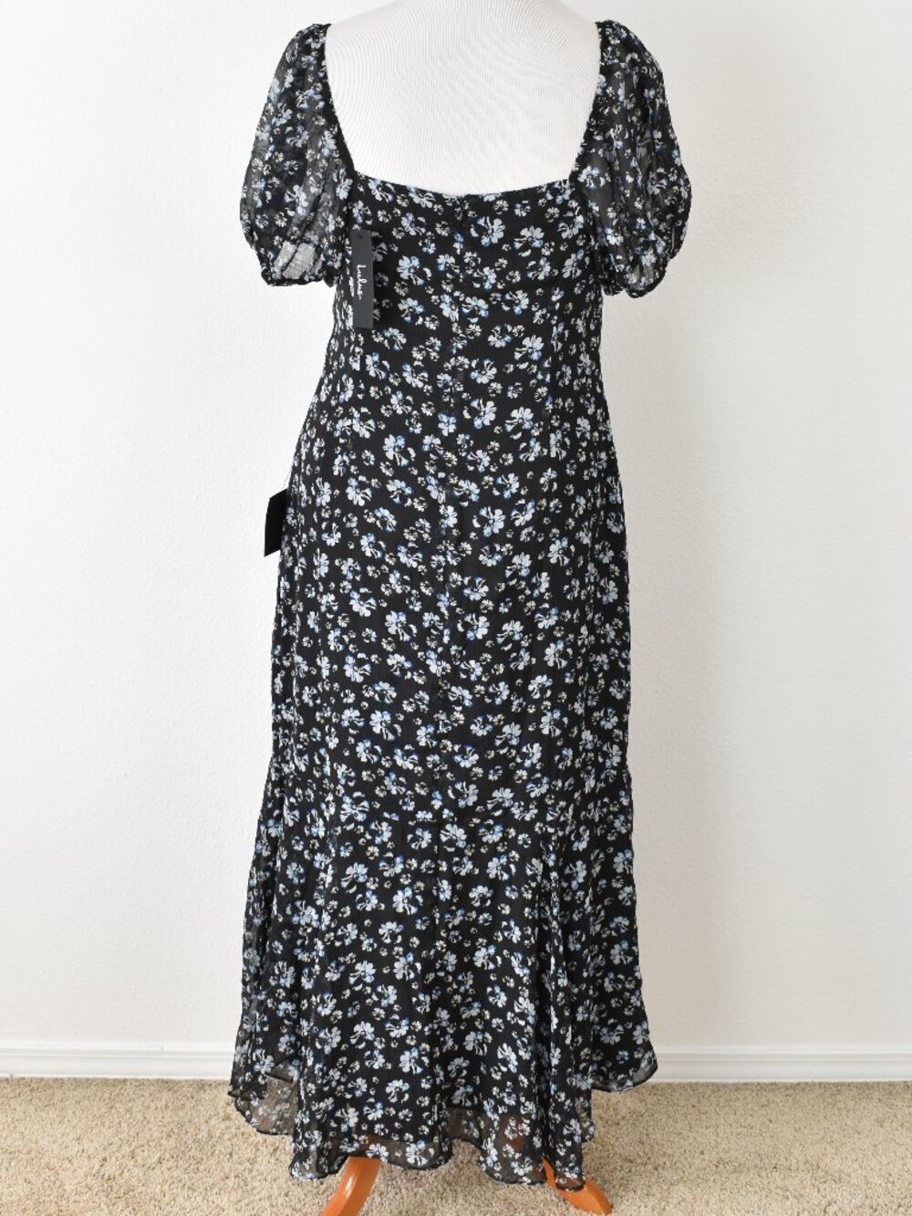 Lulu's Gorgeous Inspiration Black Floral Puff Sleeve Midi Dress NEW - XL - Picture 8 of 12